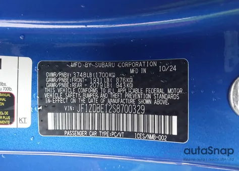 2025 Subaru Brz Limited z USA, uszkodzony, nr VIN JF1ZDBE12S8700329